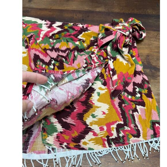 Zara Beaded Fringe Mini Tie Wrap Skirt Women's Size Small Abstract Multicolor - Picture 3 of 12
